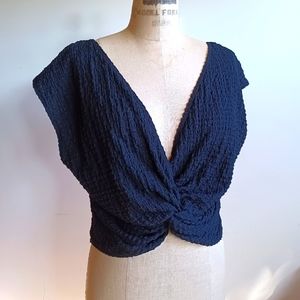 Free People Black Front Twist Knot Crop Top - XL